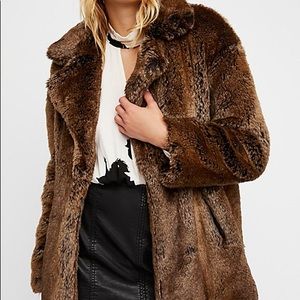 free people brown faux fur coat. nwot